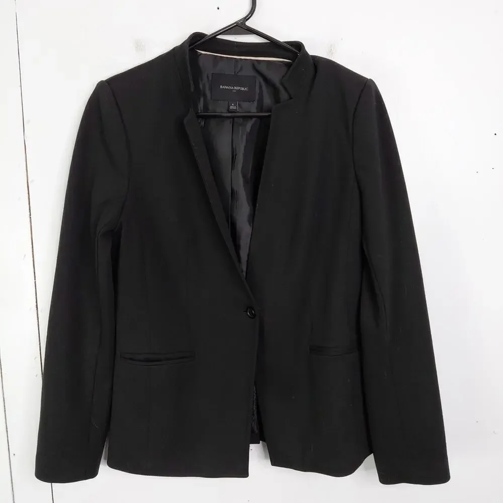 Banana Republic Blazer Womens 6 Ponte One Button Inverted Collar Career Business